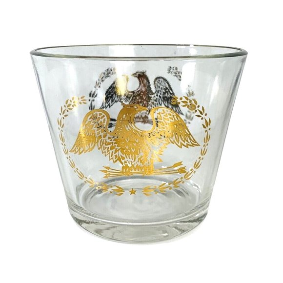 VTG MCM Barware Golden Eagle Crest Ice Bucket and Glass Set American Patriotic - Picture 9 of 15